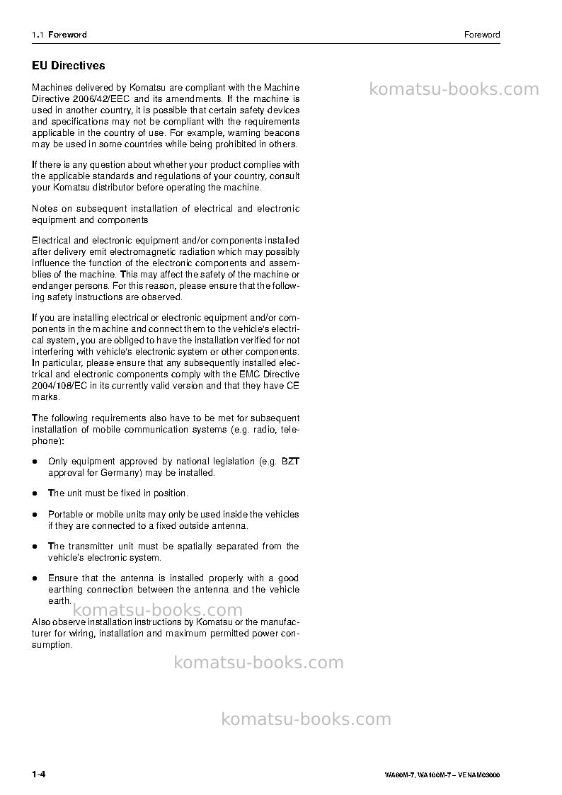 Komatsu wa100m-7deu Operation manual cover Page 6 Komatsu wa100m-7deu Operation manual cover Page 6