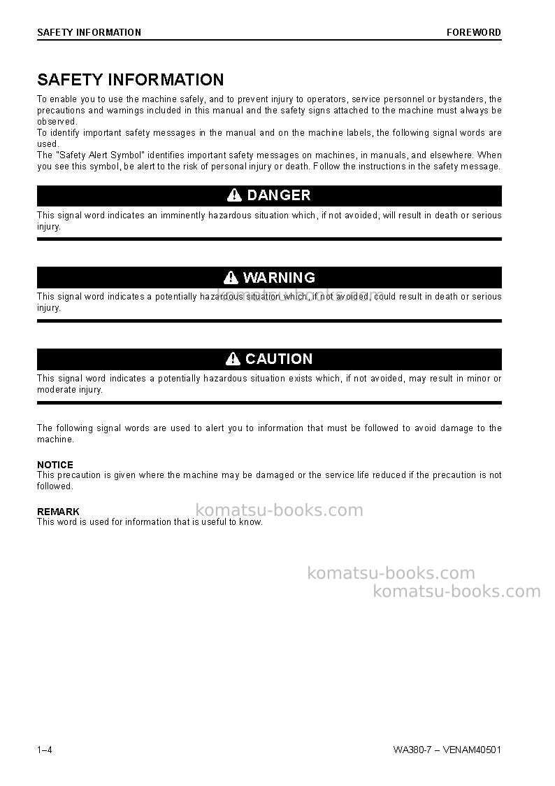 Komatsu wa380-7deu Operation manual cover Page 6 Komatsu wa380-7deu Operation manual cover Page 6