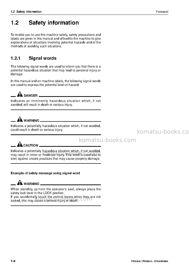 Komatsu pw148-8deu Operation manual cover Page 6 Komatsu pw148-8deu Operation manual cover Page 6