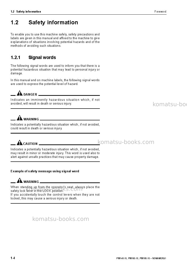 Komatsu pw180-10deu Operation manual cover Page 6 Komatsu pw180-10deu Operation manual cover Page 6