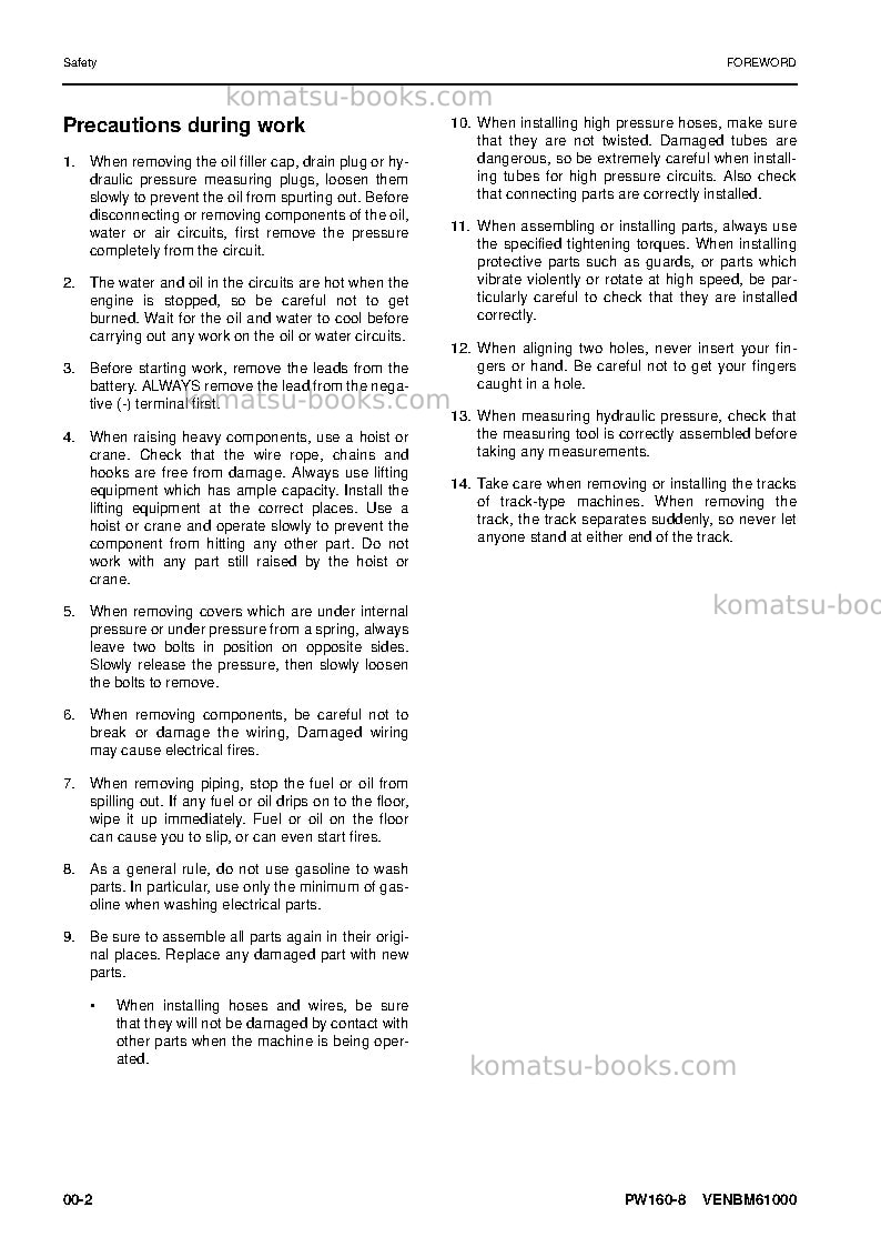 Komatsu pw160-8deu Repair & maintenance cover Page 6 Komatsu pw160-8deu Repair & maintenance cover Page 6