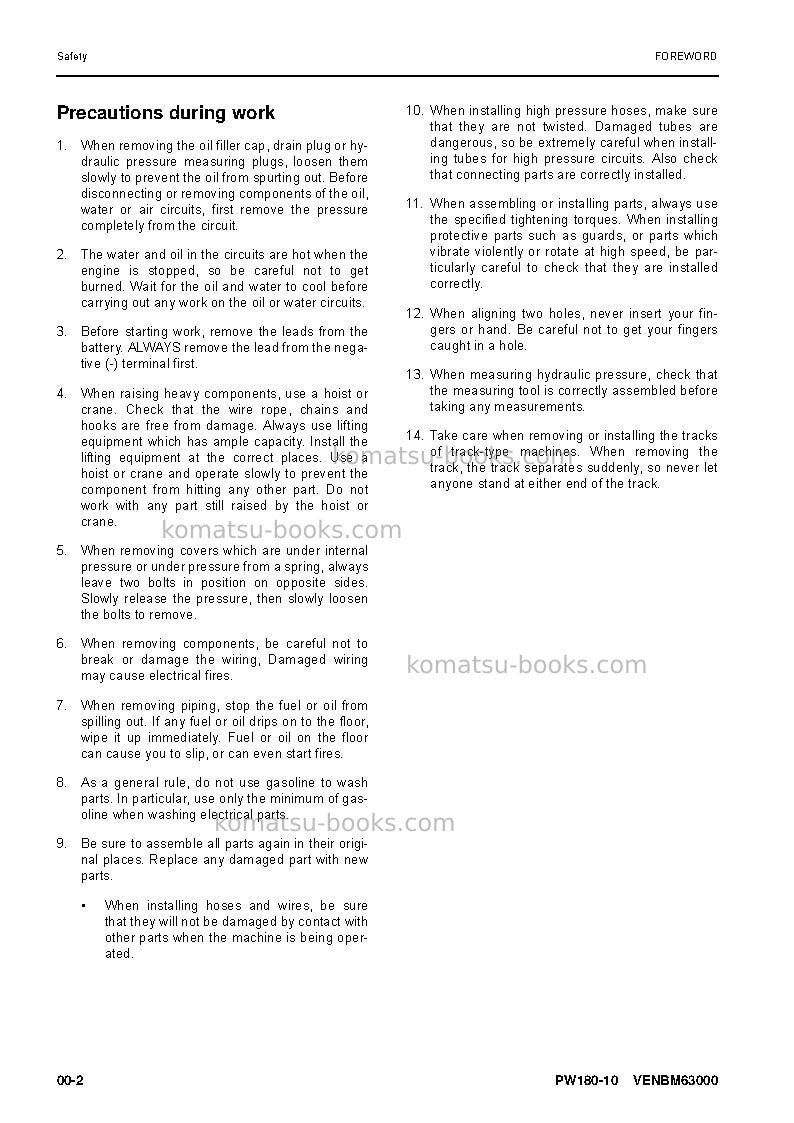 Komatsu pw180-10deu Repair & maintenance cover Page 6