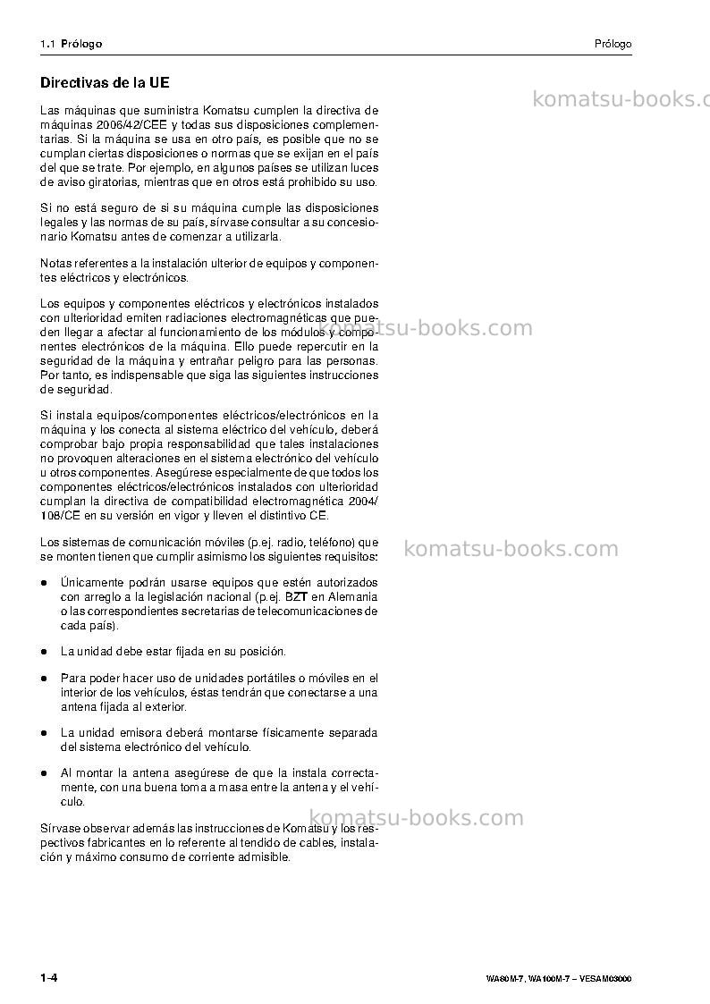 Komatsu wa100m-7deu Manual de operación cover Page 6 Komatsu wa100m-7deu Manual de operación cover Page 6