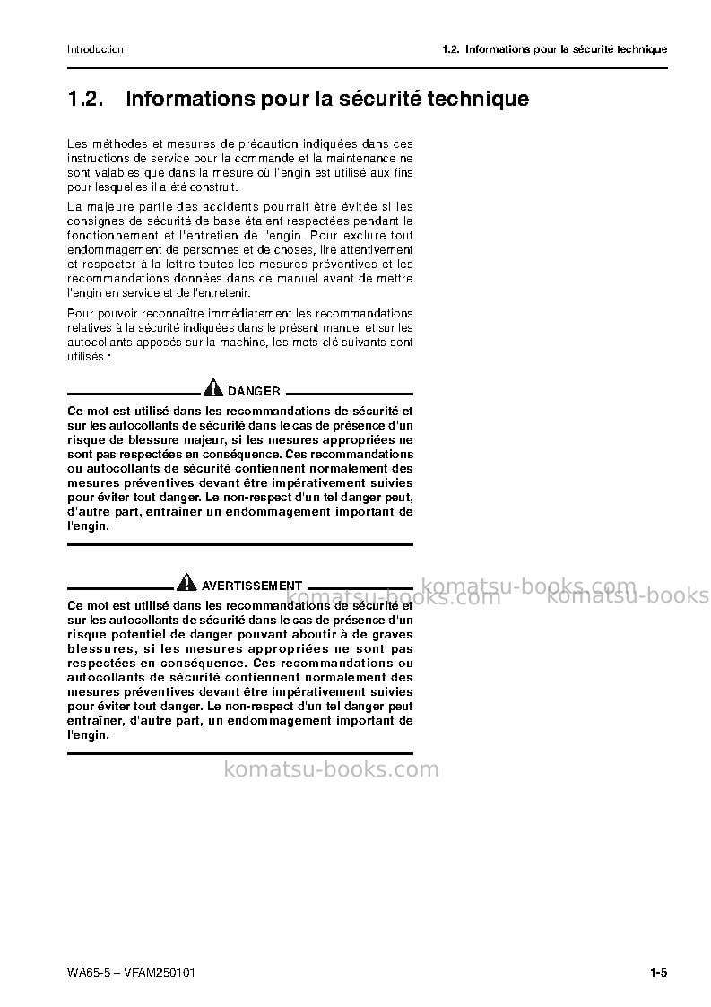 Komatsu wa65-5deu Manuel d'utilisation couverture Page 6 Komatsu wa65-5deu Manuel d'utilisation couverture Page 6