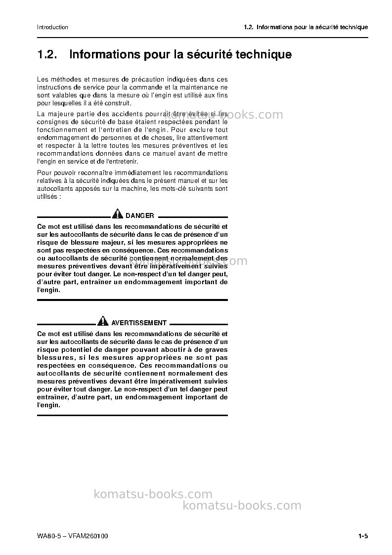 Komatsu wa80-5deu Manuel d'utilisation couverture Page 6 Komatsu wa80-5deu Manuel d'utilisation couverture Page 6