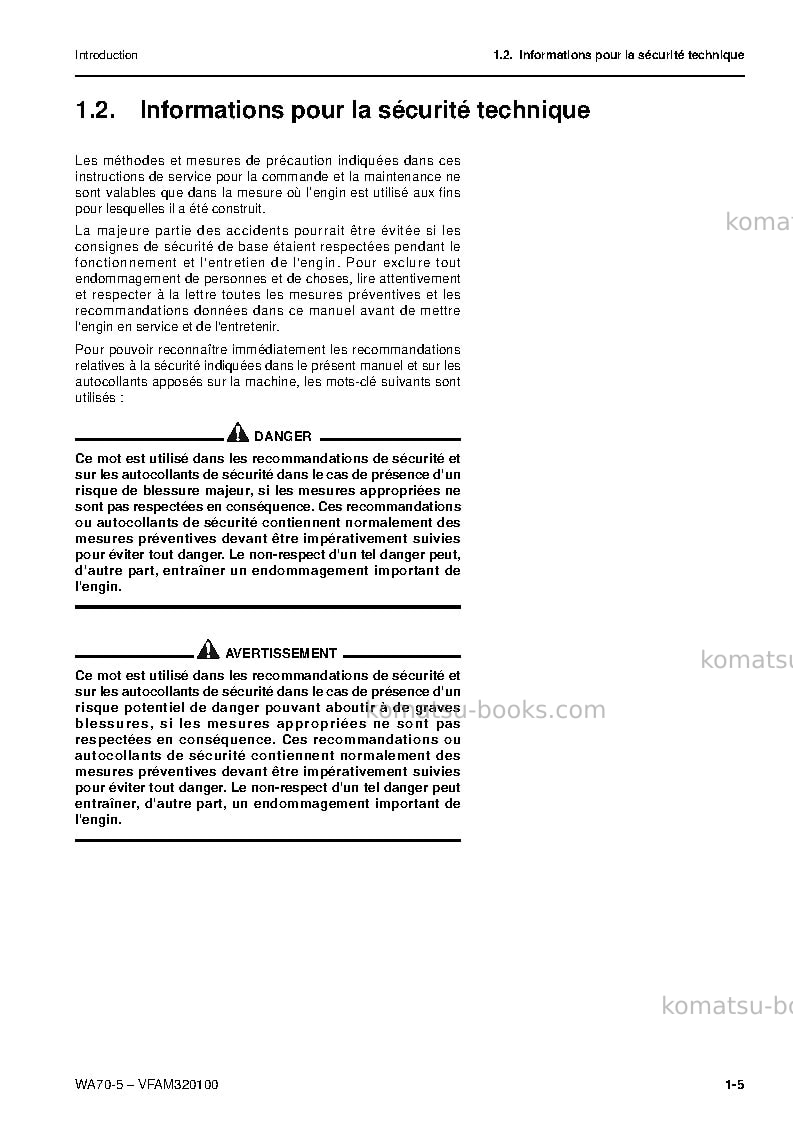Komatsu wa70-5deu Manuel d'utilisation couverture Page 6