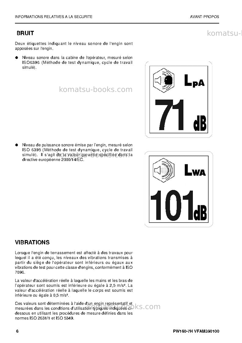 Komatsu pw160-7deu Manuel d'utilisation couverture Page 6 Komatsu pw160-7deu Manuel d'utilisation couverture Page 6