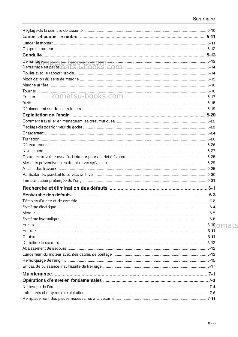 Komatsu wa95-3deu-h Manuel d'utilisation couverture Page 6 Komatsu wa95-3deu-h Manuel d'utilisation couverture Page 6