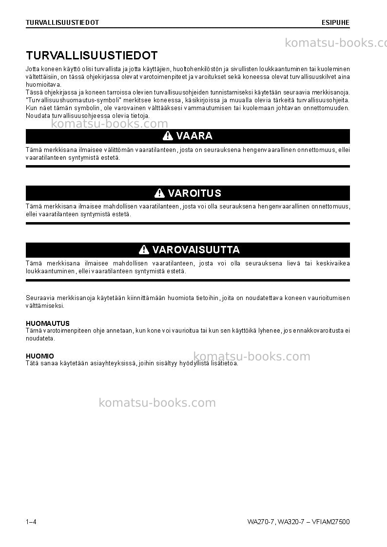 Komatsu wa320-7deu Operation manual cover Page 6 Komatsu wa320-7deu Operation manual cover Page 6