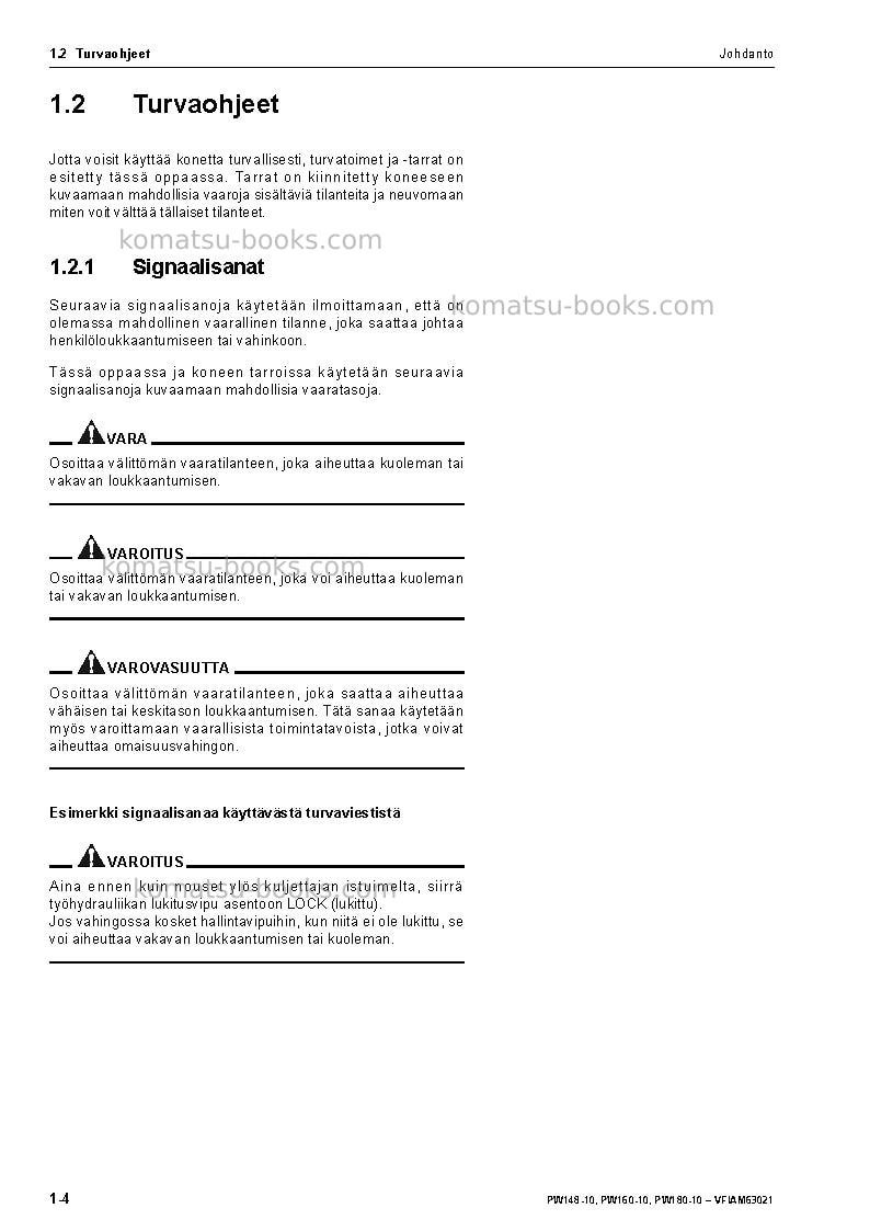Komatsu pw160-10deu Operation manual cover Page 6 Komatsu pw160-10deu Operation manual cover Page 6