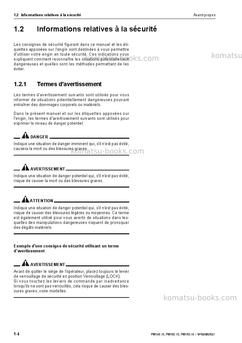 Komatsu pw160-10deu Manuel d'utilisation couverture Page 6 Komatsu pw160-10deu Manuel d'utilisation couverture Page 6