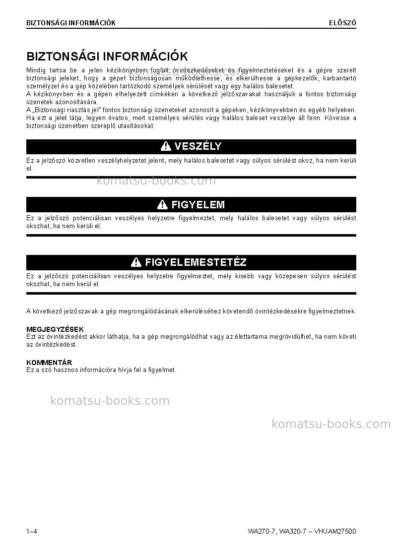 Komatsu wa320-7deu Operation manual cover Page 6 Komatsu wa320-7deu Operation manual cover Page 6