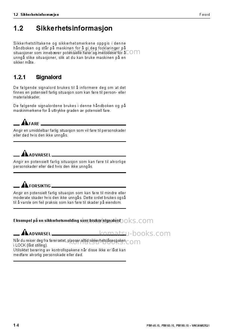 Komatsu pw160-10deu Operation manual cover Page 6 Komatsu pw160-10deu Operation manual cover Page 6