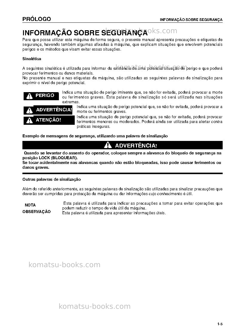 Komatsu wa470-5deu-h Manual de operação capa Página 6 Komatsu wa470-5deu-h Manual de operação capa Página 6