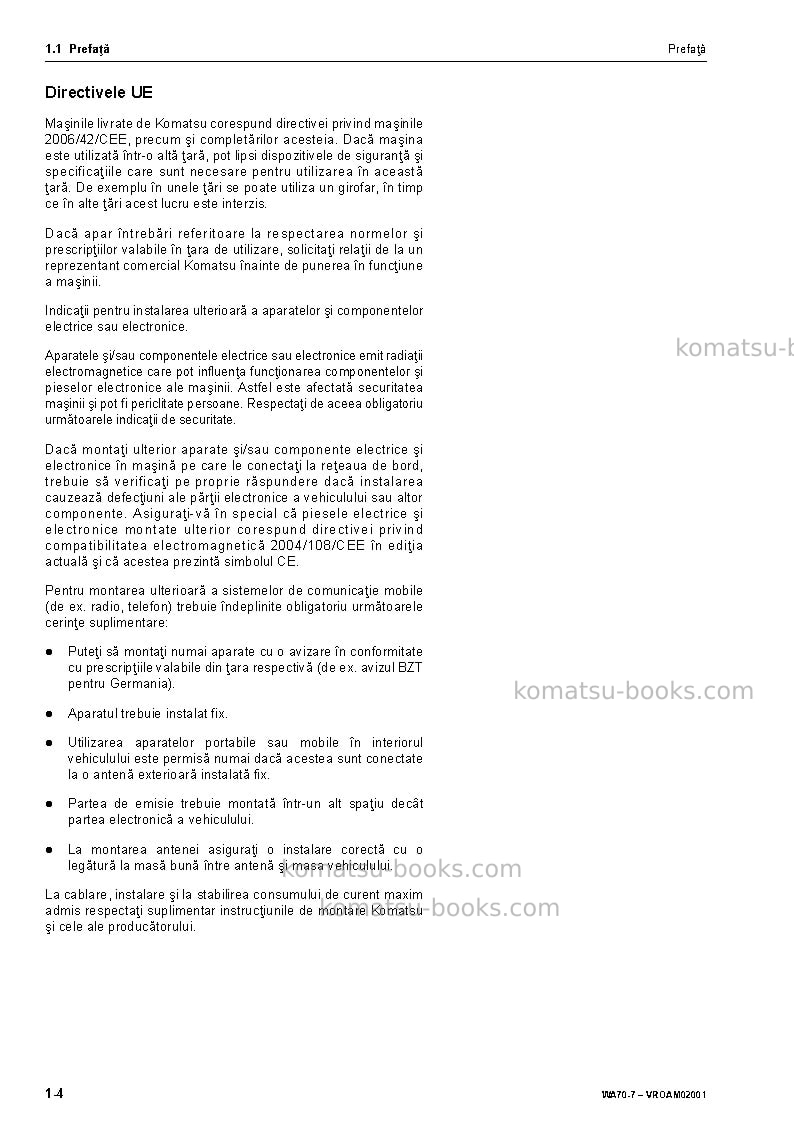 Komatsu wa70-7deu Operation manual cover Page 6 Komatsu wa70-7deu Operation manual cover Page 6