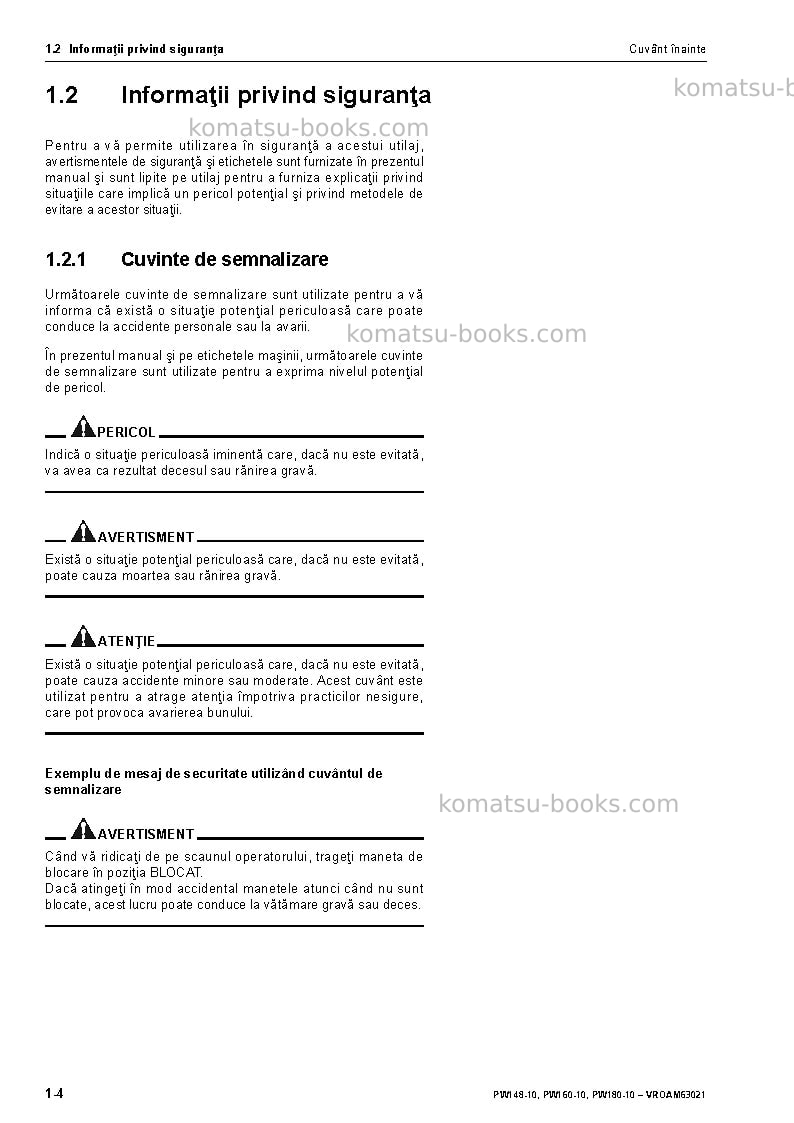 Komatsu pw160-10deu Operation manual cover Page 6 Komatsu pw160-10deu Operation manual cover Page 6