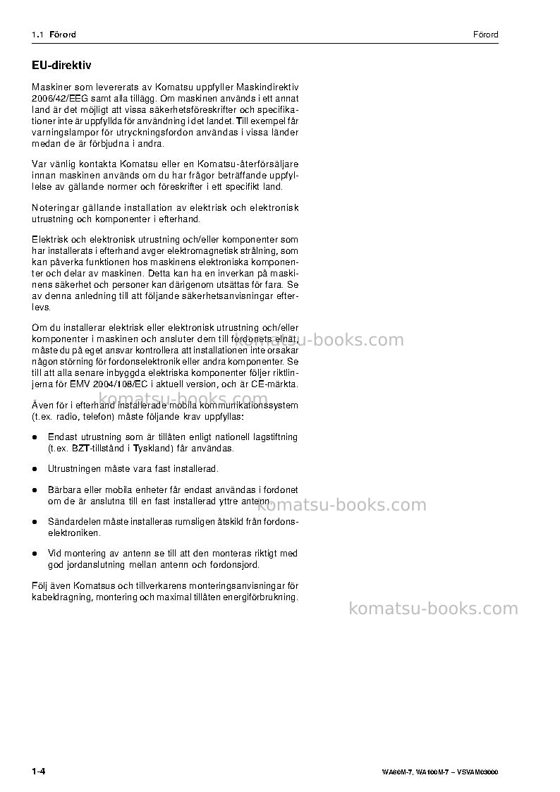 Komatsu wa100m-7deu Operation manual cover Page 6 Komatsu wa100m-7deu Operation manual cover Page 6