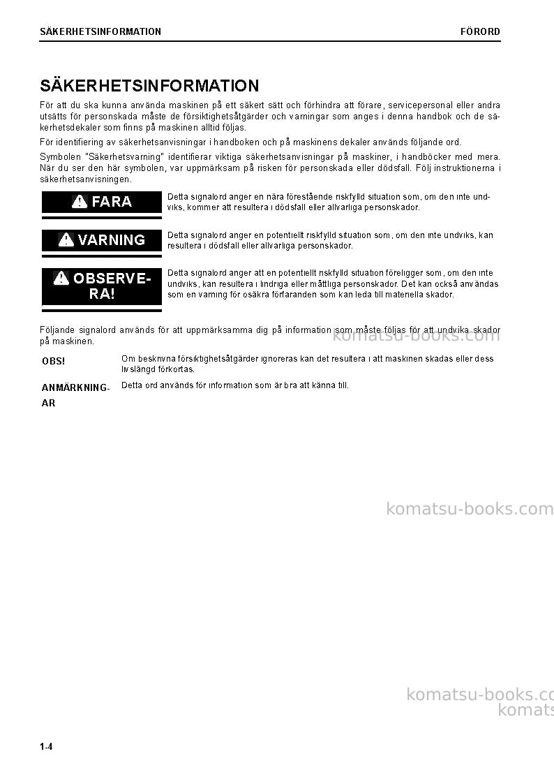 Komatsu wa470-8deu Operation manual cover Page 6 Komatsu wa470-8deu Operation manual cover Page 6