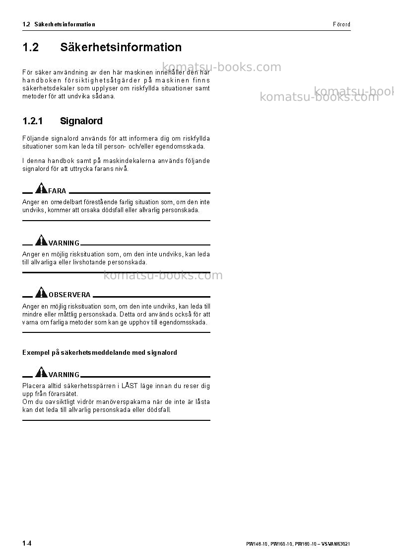 Komatsu pw160-10deu Operation manual cover Page 6 Komatsu pw160-10deu Operation manual cover Page 6