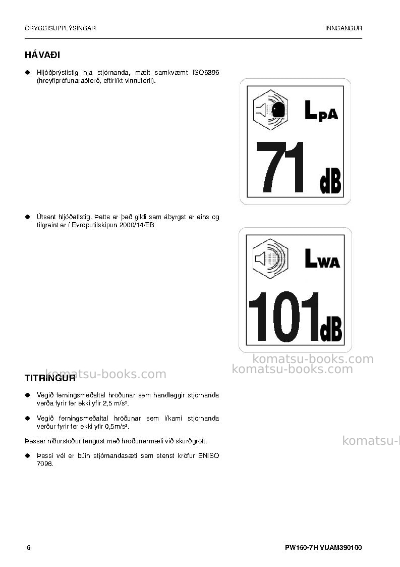 Komatsu pw160-7deu Operation manual cover Page 6