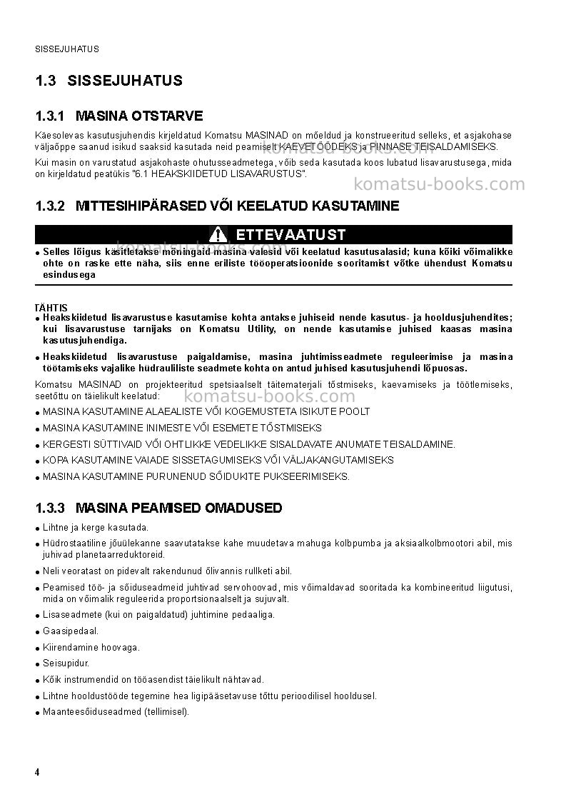 Komatsu sk1020-5ita Operation manual cover Page 6