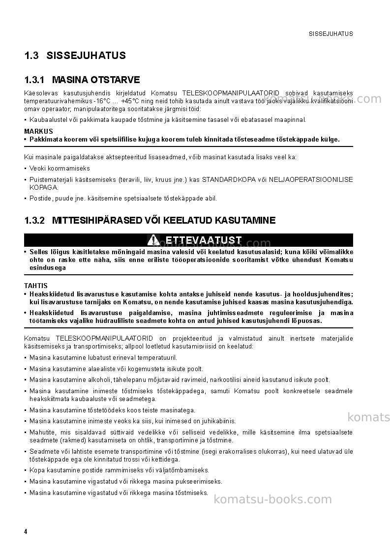 Komatsu wh609-1ita Operation manual cover Page 6 Komatsu wh609-1ita Operation manual cover Page 6