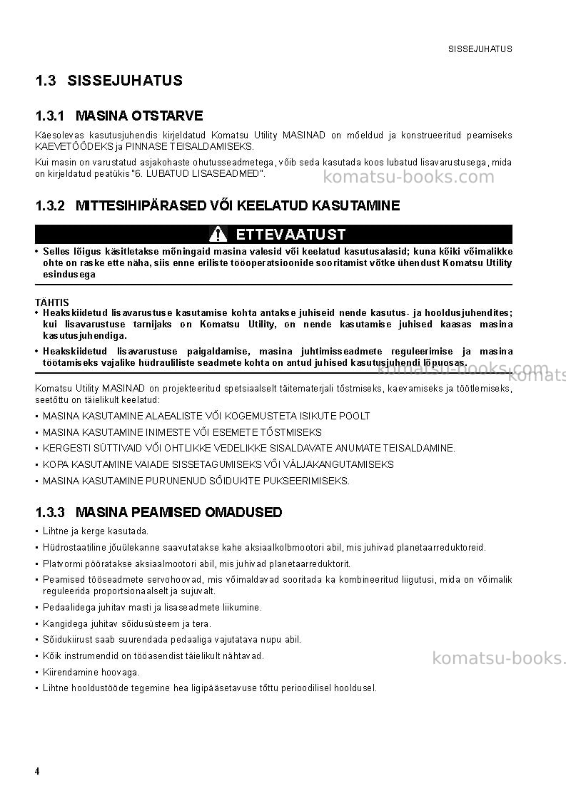 Komatsu pc50mr-2jpn-for eu Operation manual cover Page 6