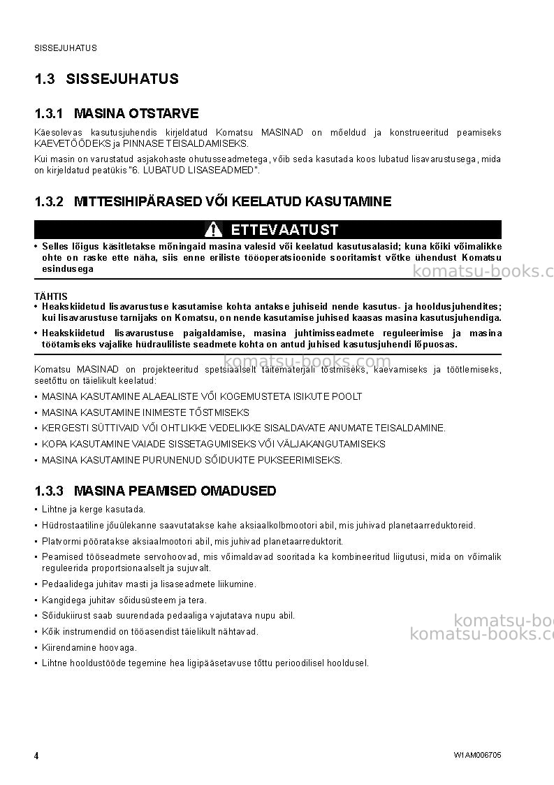 Komatsu pc50mr-2ita Operation manual cover Page 6 Komatsu pc50mr-2ita Operation manual cover Page 6