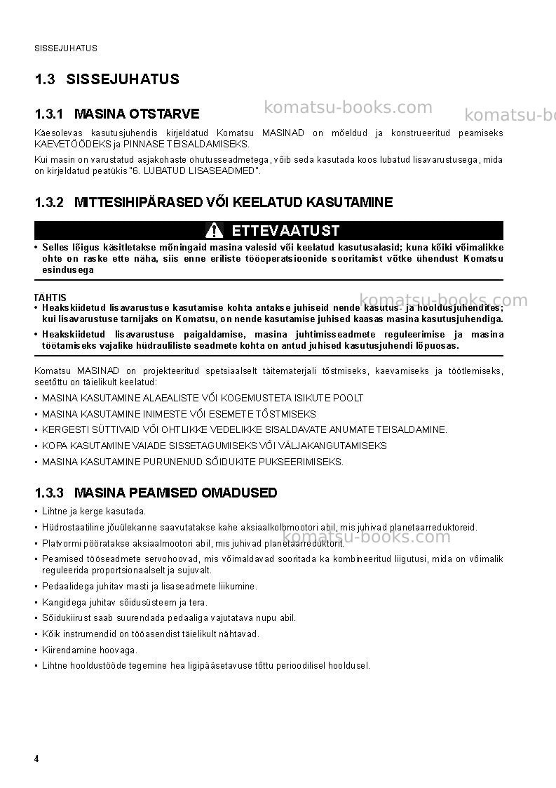Komatsu pc20mr-2ita Operation manual cover Page 6 Komatsu pc20mr-2ita Operation manual cover Page 6