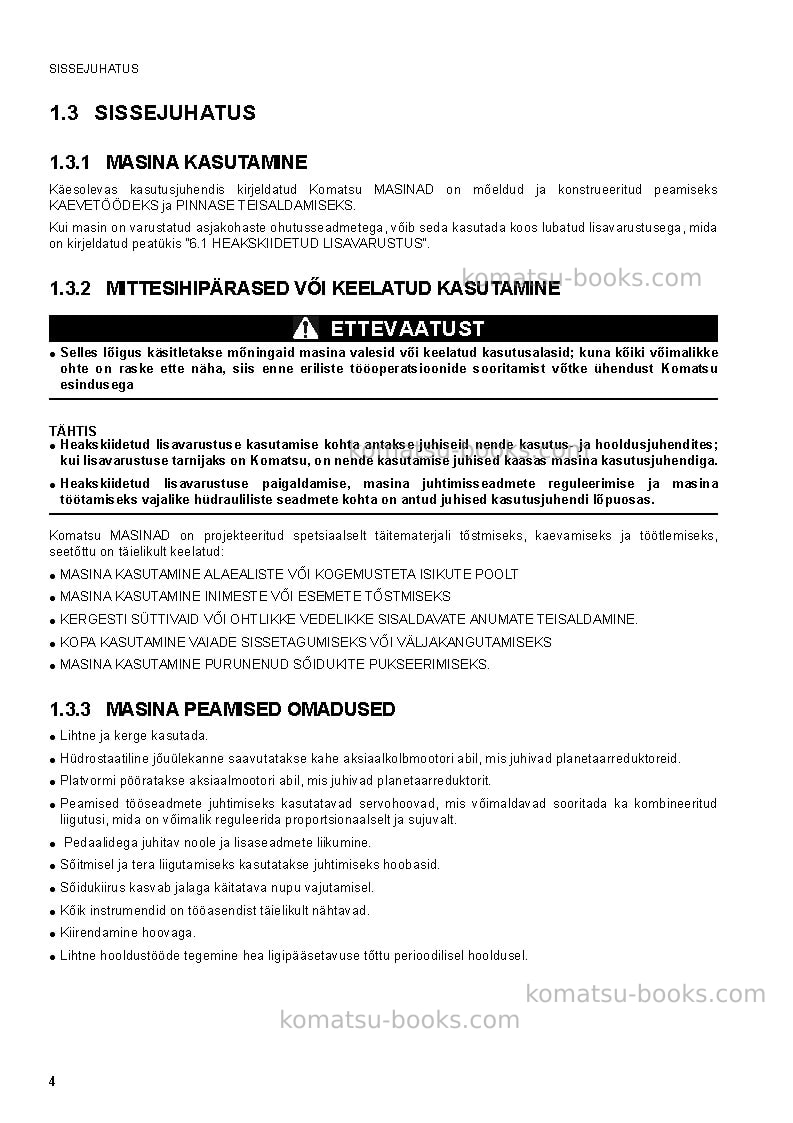 Komatsu pc20mr-2ita Operation manual cover Page 6 Komatsu pc20mr-2ita Operation manual cover Page 6