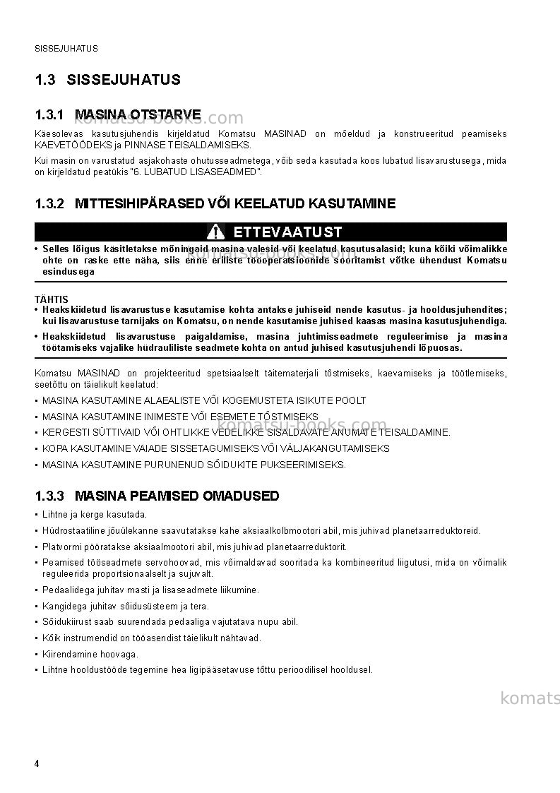 Komatsu pc27mr-2ita-wa canopy spec. Operation manual cover Page 6 Komatsu pc27mr-2ita-wa canopy spec. Operation manual cover Page 6