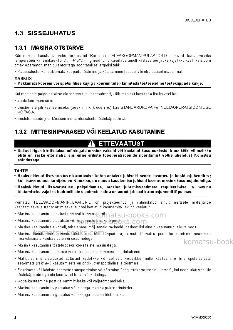 Komatsu wh609-1ita-tier 3 Operation manual cover Page 6 Komatsu wh609-1ita-tier 3 Operation manual cover Page 6