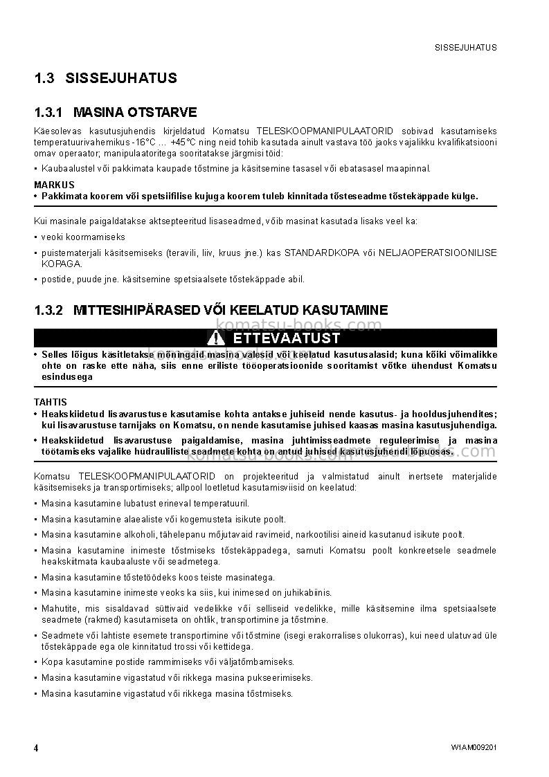Komatsu wh714h-1ita-tier 3 Operation manual cover Page 6 Komatsu wh714h-1ita-tier 3 Operation manual cover Page 6