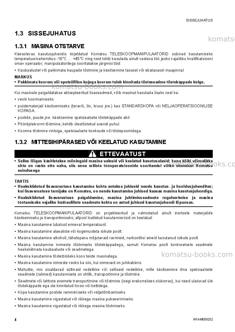 Komatsu wh609-1ita-tier 3 Operation manual cover Page 6 Komatsu wh609-1ita-tier 3 Operation manual cover Page 6