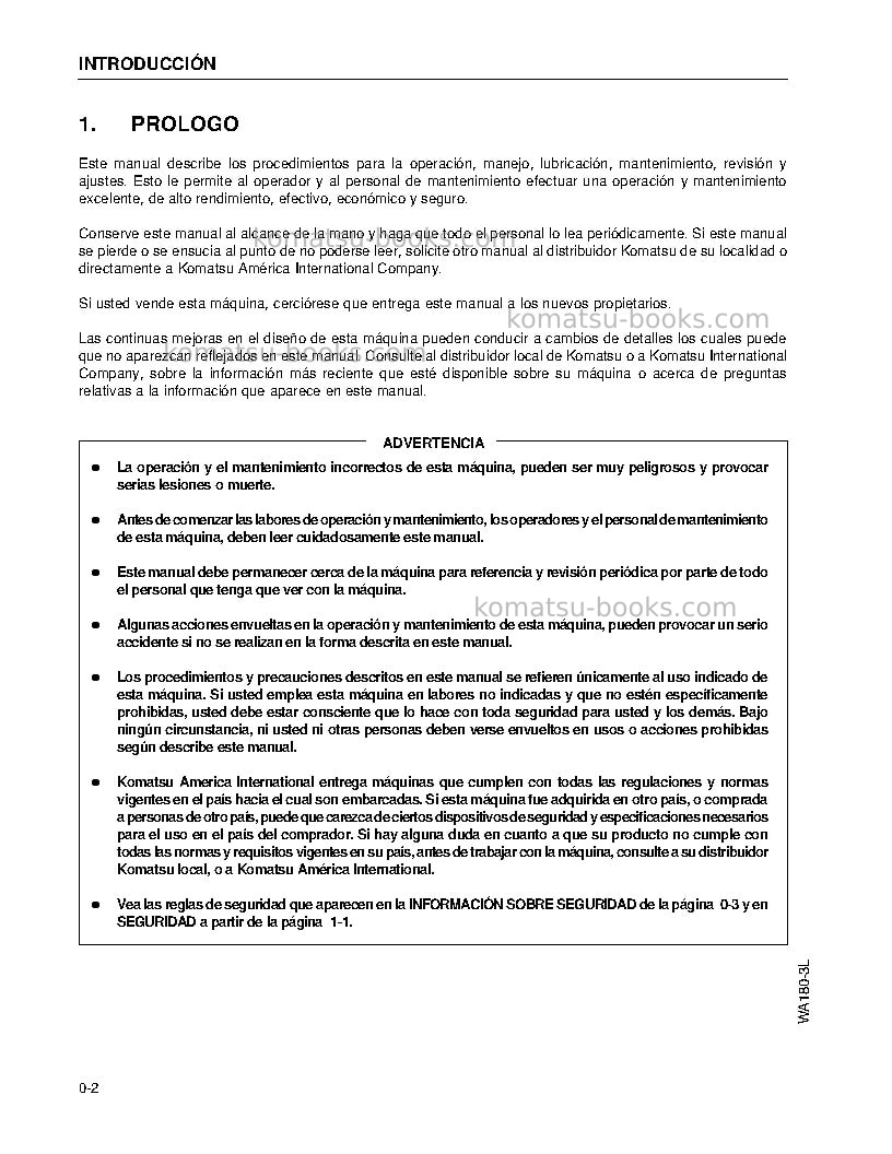 Komatsu wa180-3usa-l Manual de operación cover Page 6