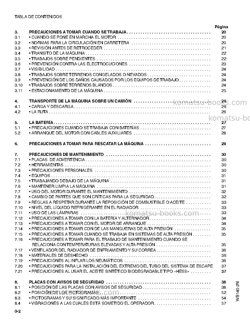Komatsu wb140-2usa-n Manual de operación cover Page 6