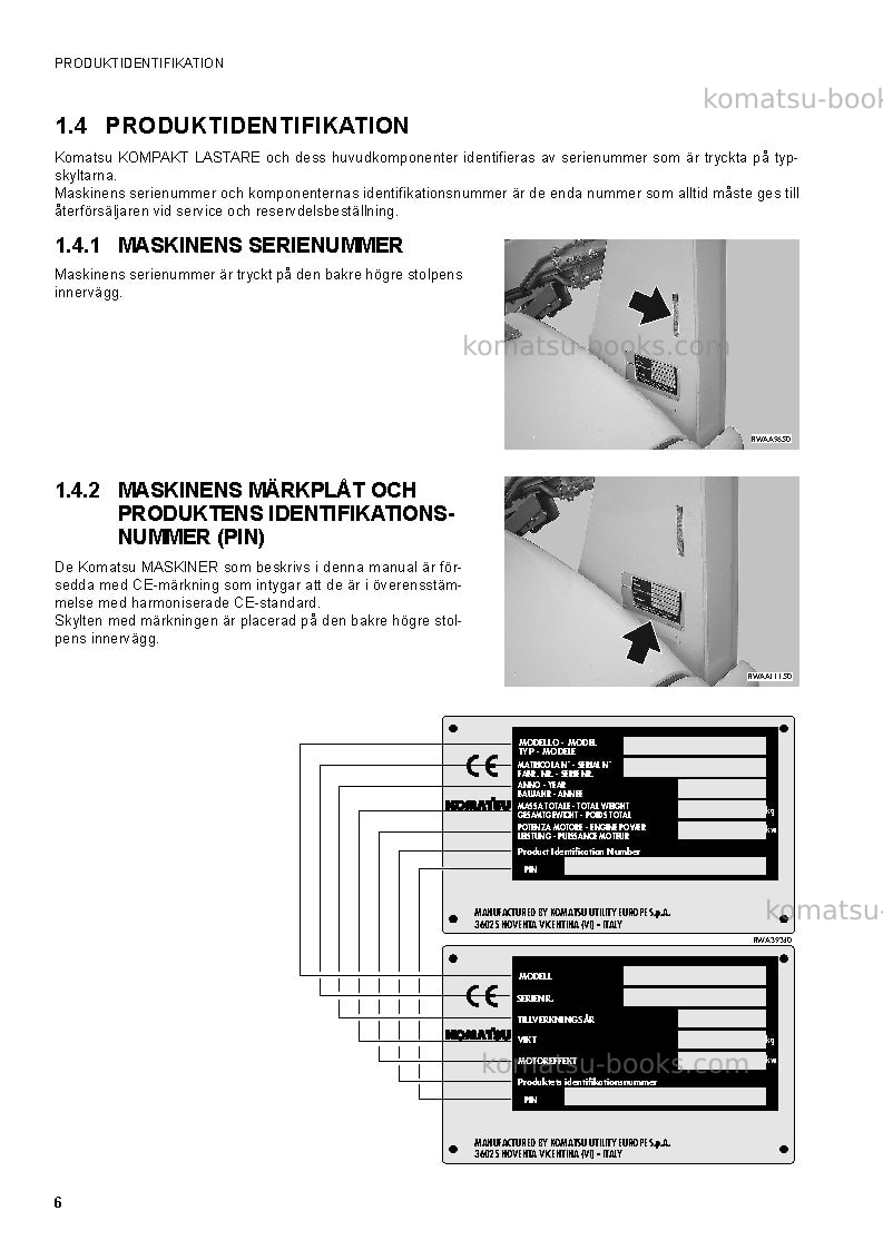 Komatsu sk1020-5ita Operation manual cover Page 6 Komatsu sk1020-5ita Operation manual cover Page 6