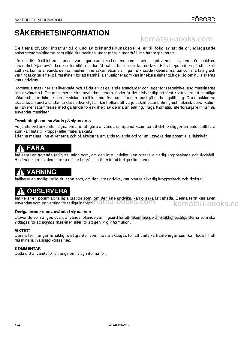 Komatsu pc118mr-8ita Operation manual cover Page 6 Komatsu pc118mr-8ita Operation manual cover Page 6