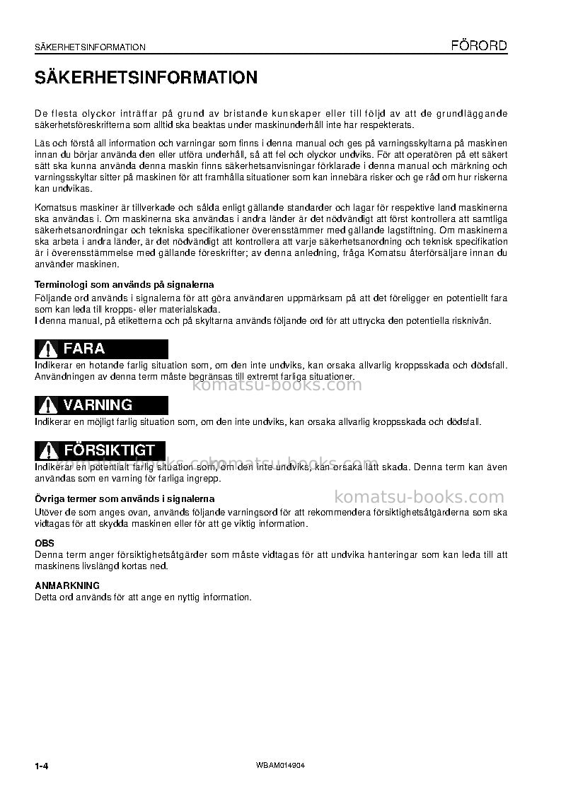 Komatsu pw118mr-8ita Operation manual cover Page 6 Komatsu pw118mr-8ita Operation manual cover Page 6