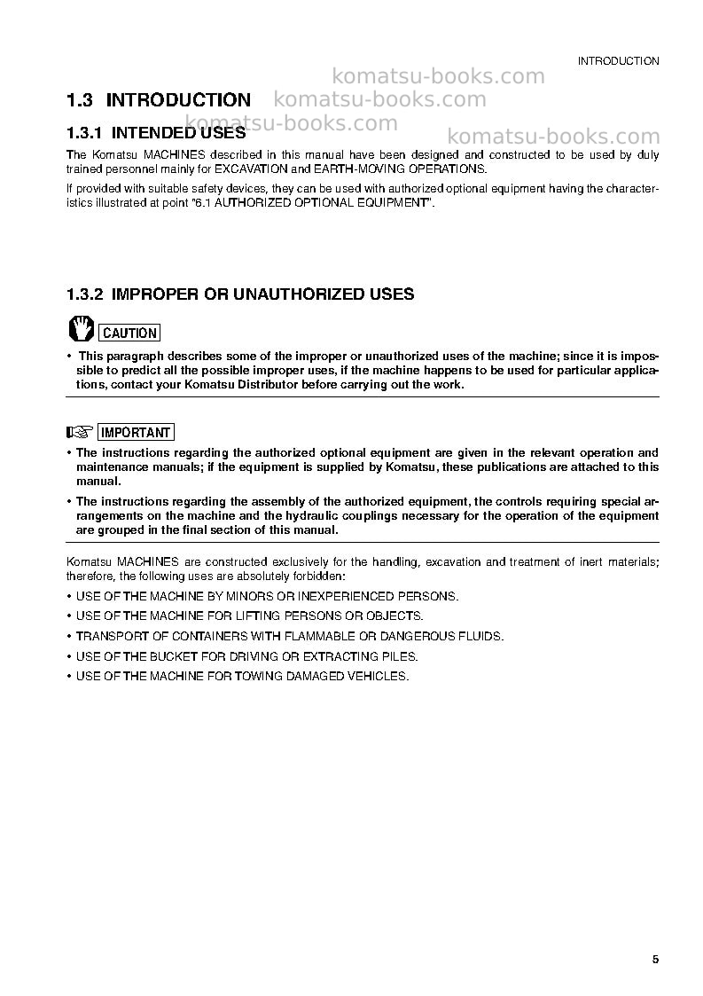 Komatsu sk714-5ita-/ Operation manual cover Page 6