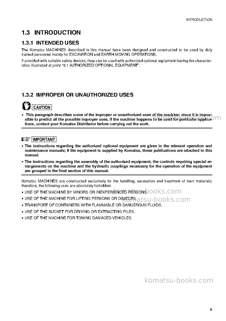 Komatsu sk815-5ita-turbo Operation manual cover Page 6