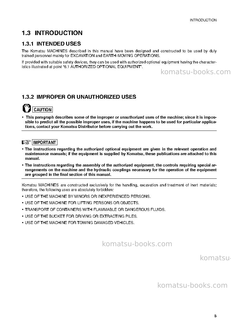 Komatsu sk815-5ita-turbo Operation manual cover Page 6