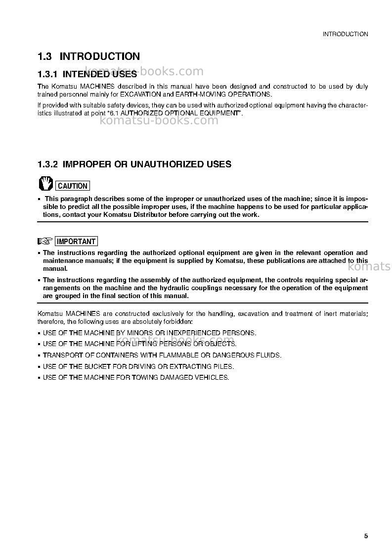 Komatsu sk820-5ita Operation manual cover Page 6 Komatsu sk820-5ita Operation manual cover Page 6