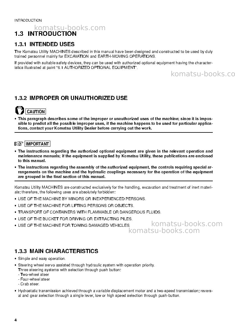 Komatsu pw110r-1ita Operation manual cover Page 6 Komatsu pw110r-1ita Operation manual cover Page 6