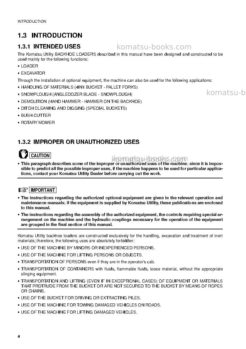 Komatsu wb97s-2ita Operation manual cover Page 6 Komatsu wb97s-2ita Operation manual cover Page 6
