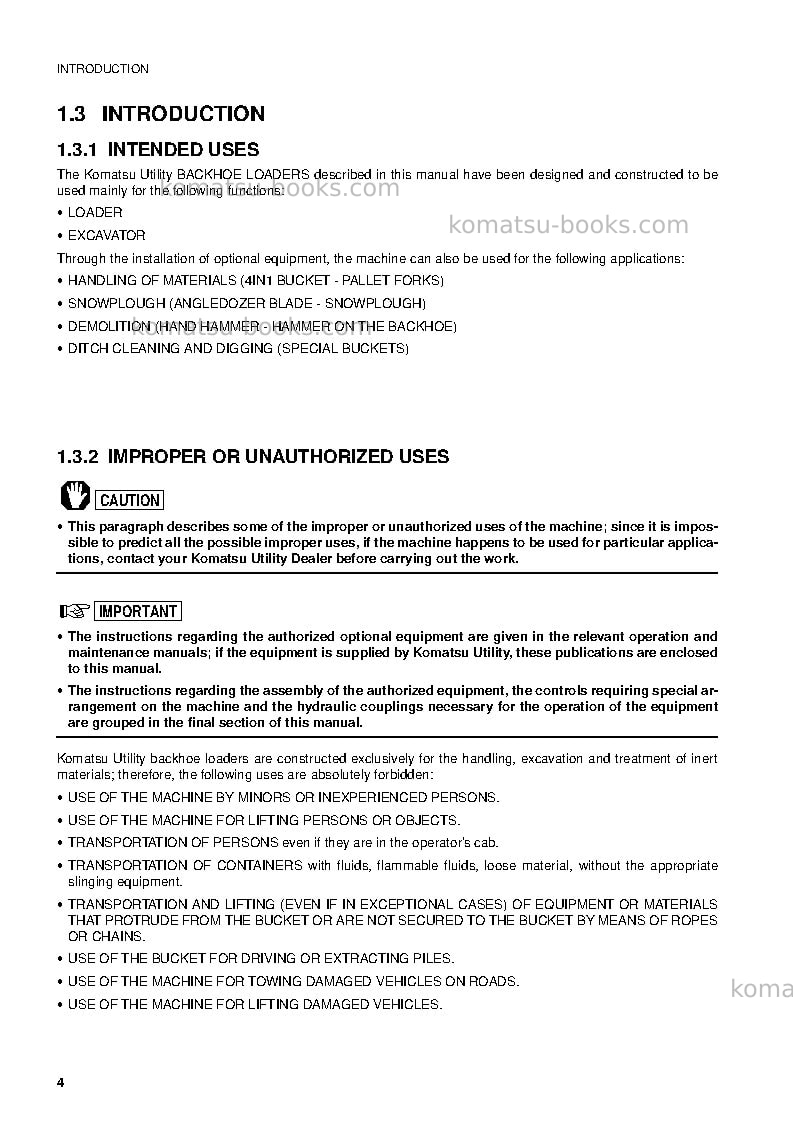 Komatsu wb97s-2ita Operation manual cover Page 6 Komatsu wb97s-2ita Operation manual cover Page 6