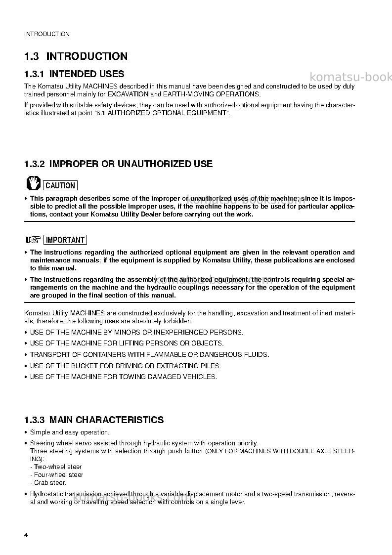 Komatsu pw75r-2ita Operation manual cover Page 6 Komatsu pw75r-2ita Operation manual cover Page 6