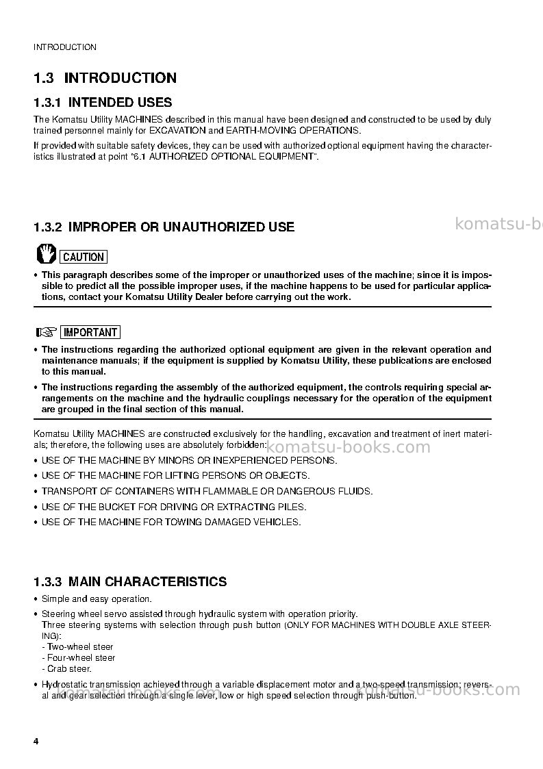 Komatsu pw75r-2ita Operation manual cover Page 6 Komatsu pw75r-2ita Operation manual cover Page 6