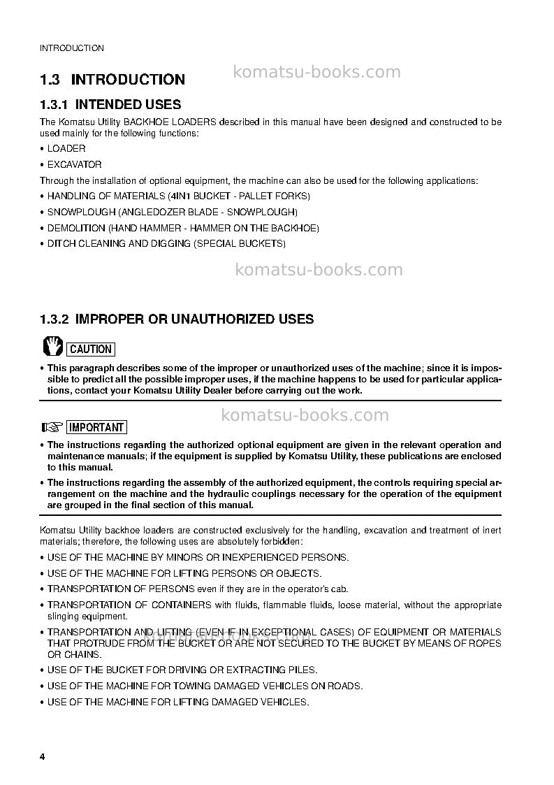 Komatsu wb91r-2ita Operation manual cover Page 6 Komatsu wb91r-2ita Operation manual cover Page 6