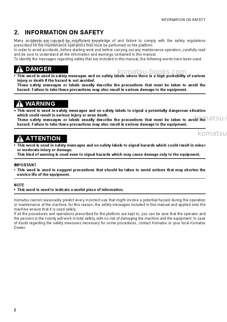 Komatsu wh714-1ita Operation manual cover Page 6 Komatsu wh714-1ita Operation manual cover Page 6